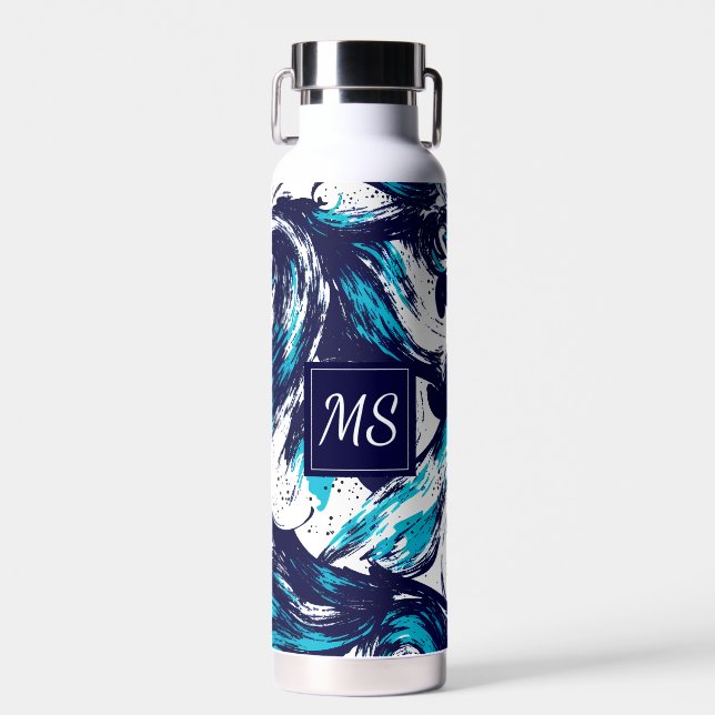 Personalized Deep Ocean Print Water Bottle (Front)