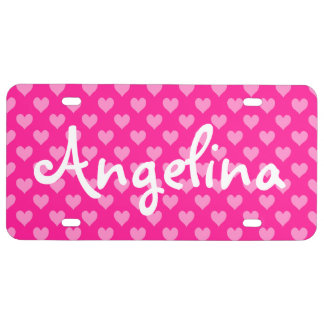 Personalized Deep Pink Cute Heart Pattern License Plate