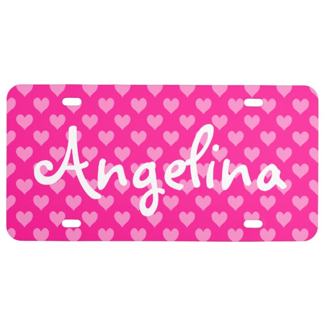 Personalized Deep Pink Cute Heart Pattern License Plate (Front)