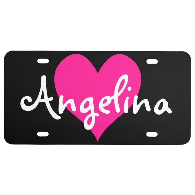 Personalized Deep Pink Cute Heart Shape License Plate (Front)