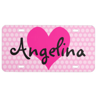 Personalized Deep Pink Heart with Polka Dots License Plate
