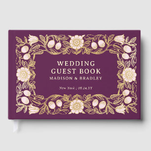 Personalized Deep Plum Vintage Floral Wedding Guest Book
