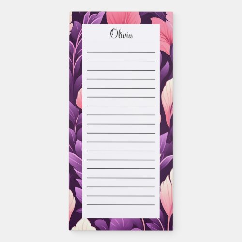 Personalized Deep Purple Floral Lined Magnetic Notepad