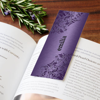 Personalized Deep Purple Lace & Background Bookmarks