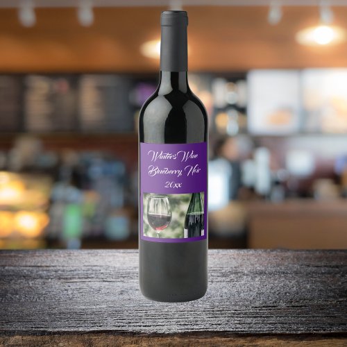 Personalized Deep Purple Wine Bottles  Photo Wine Label