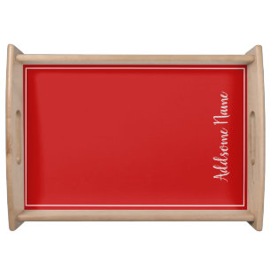 Personalized Deep Red Solid Color Serving Tray