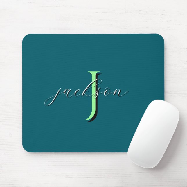 Personalized Deep Teal Monogram Initial and Name Mouse Pad (With Mouse)