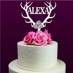 Personalized Deer Antler Cake Topper