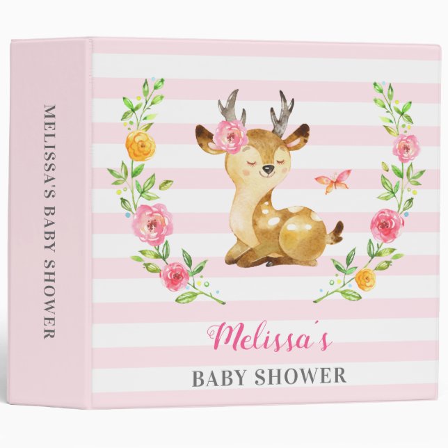 Personalized Deer Baby Girl Shower Gift Album 3 Ring Binder (Front/Spine)
