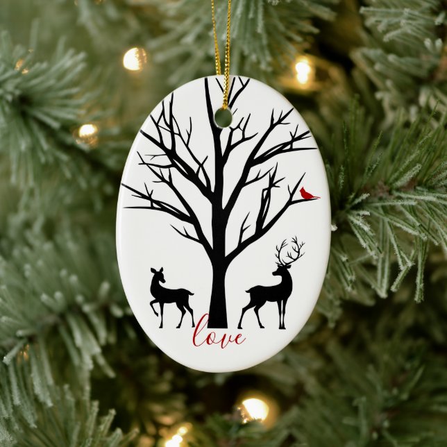 Personalized Deer Couple in Love Our 1st Christmas Ceramic Ornament (Tree)