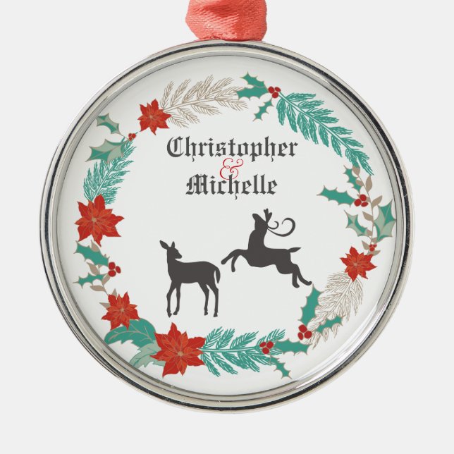 Personalized Deer Couples 1st Christmas Ornament (Front)