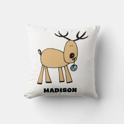 Personalized Deer Cute Holiday Throw Pillow