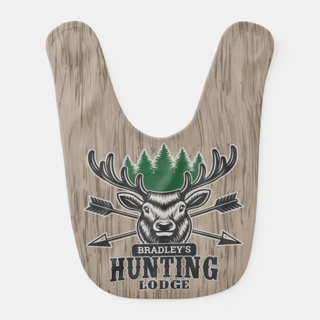 Personalized Deer Elk Hunter Bow Hunting Lodge  Baby Bib (Front)