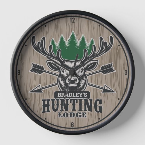 Personalized Deer Elk Hunter Bow Hunting Lodge Clock