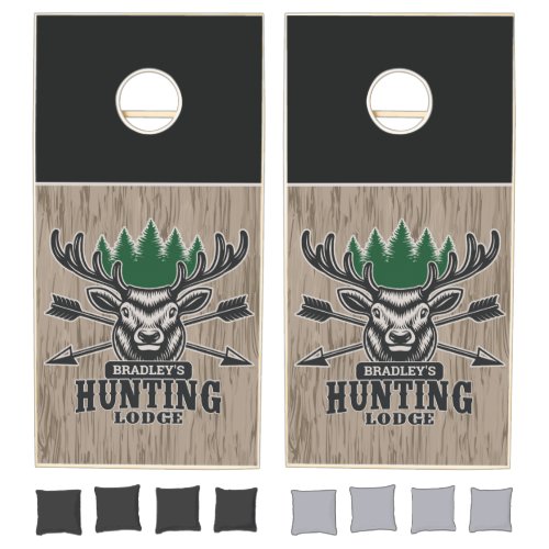 Personalized Deer Elk Hunter Bow Hunting Lodge Cornhole Set