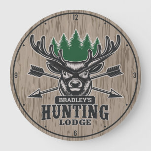 Personalized Deer Elk Hunter Bow Hunting Lodge Large Clock