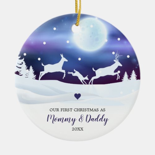 Personalized Deer Family New Baby Mommy Daddy  Ceramic Ornament