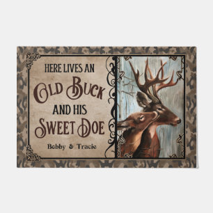 Personalized Deer Here Lives Old Buck Sweet Doe Doormat