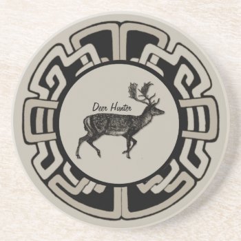 Personalized Deer Hunter Medallion Sandstone Coaster by cowboyannie at Zazzle