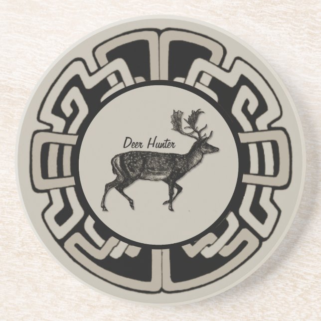 Personalized Deer Hunter Medallion Sandstone Coaster (Front)