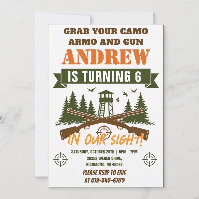 Personalized Deer Hunting Birthday Invitation (Front)