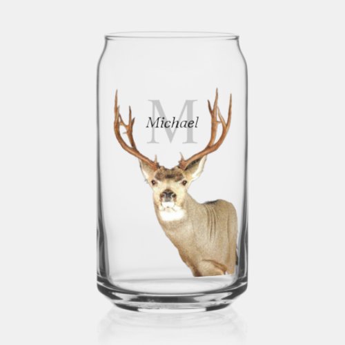 Personalized Deer Hunting Monogram Antlers Groom Can Glass