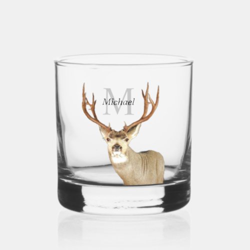 Personalized Deer Hunting Monogram Antlers Whiskey Glass