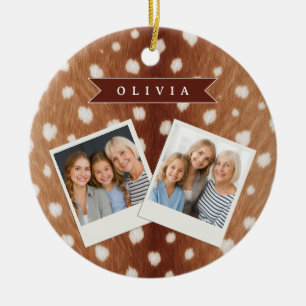 Personalized Deer Print Neutral Aesthetic Gifts Ceramic Ornament