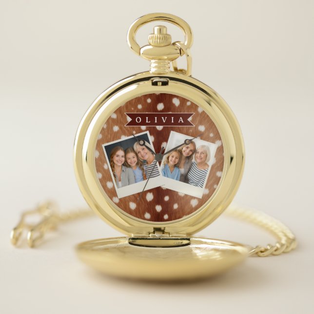 Personalized Deer Print Neutral Aesthetic Gifts Pocket Watch (Inside)