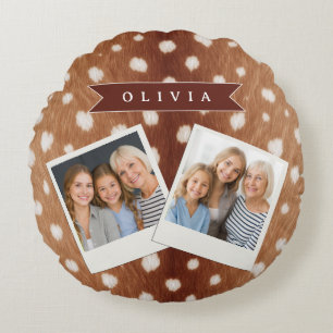 Personalized Deer Print Neutral Aesthetic Gifts Round Pillow