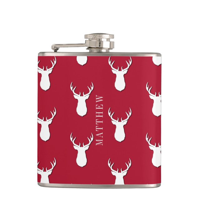 Personalized Deer Trophy Pattern Festive Flask (Front)