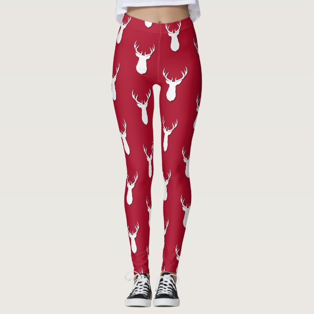 Personalized Deer Trophy Pattern Festive Leggings (Front)