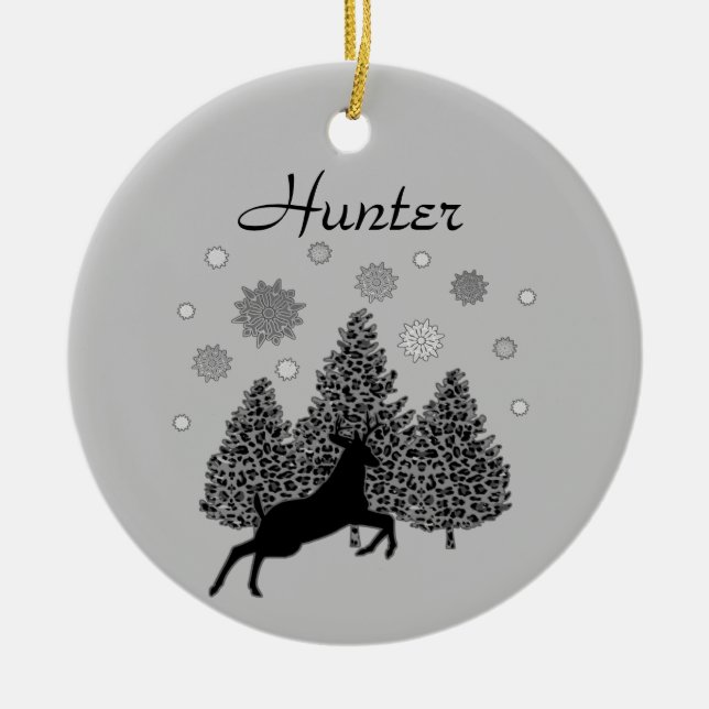 Personalized Deer Wildlife Snow Nature Christmas   Ceramic Ornament (Front)