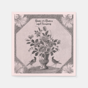 Personalized Delft floral Birds Paper Napkin