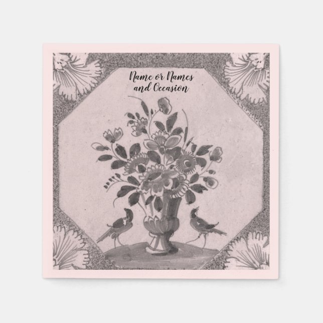 Personalized Delft floral Birds Paper Napkin (Front)