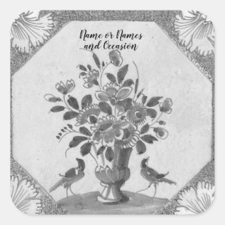 Personalized Delft floral Birds  Square Sticker
