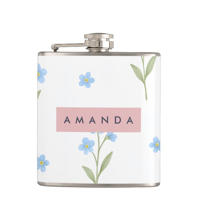 Personalized Delicate Blue Wildflower Pattern  Flask (Front)