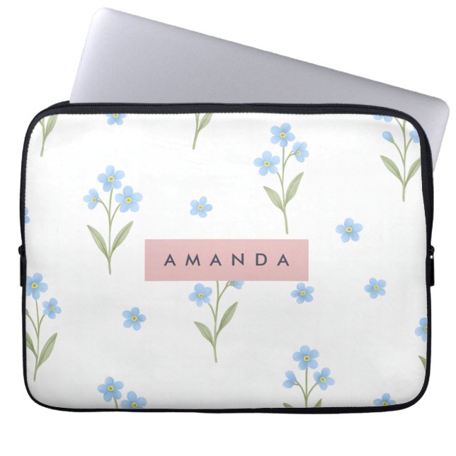 Personalized Delicate Blue Wildflower Pattern  Laptop Sleeve (Front)