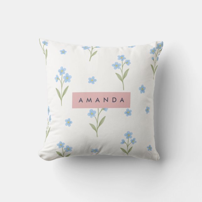 Personalized Delicate Blue Wildflower Pattern  Throw Pillow (Front)