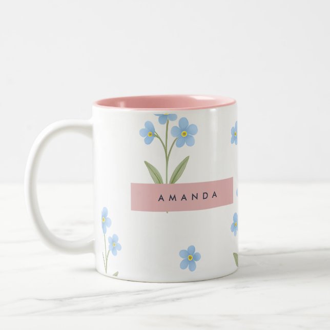 Personalized Delicate Blue Wildflower Pattern  Two-Tone Coffee Mug (Left)