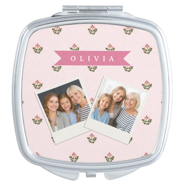 Personalized Delicate Botanical Floral Romantic Compact Mirror (Front)