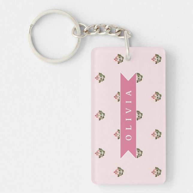 Personalized Delicate Botanical Floral Romantic Keychain (Front)