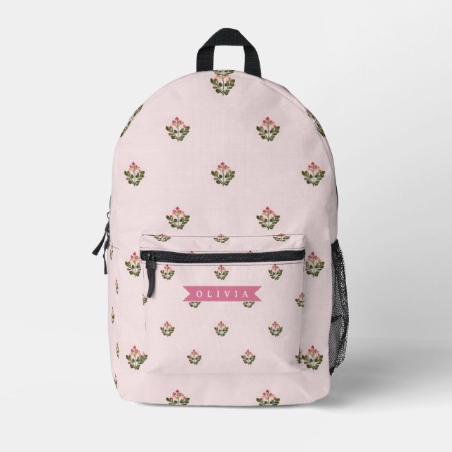 Personalized Delicate Botanical Floral Romantic Printed Backpack (Front)