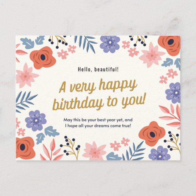 Personalized - Delicate Floral Birthday Postcard (Front)