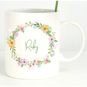 Personalized Delicate Flower Wreath Coffee Mug