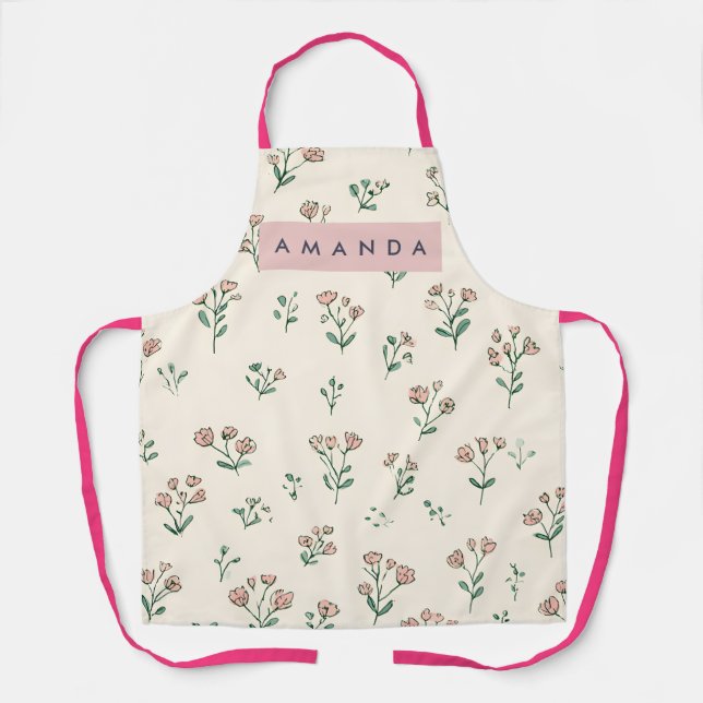 Personalized Delicate Hand-Drawn Wildflower Apron (Front)