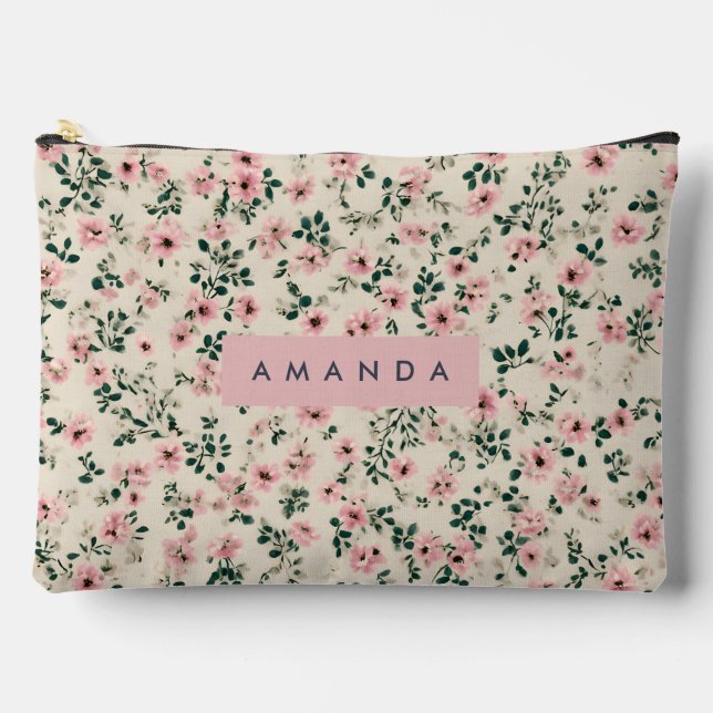 Personalized Delicate Pink Blossom Floral  Accessory Pouch (Front)