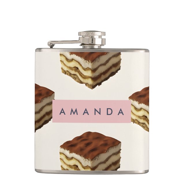 Personalized Delicious Tiramisu Dessert Pattern Flask (Front)