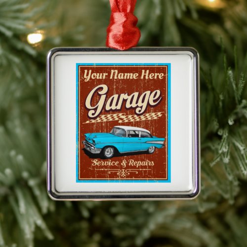 Personalized Deluxe Car Garage Metal Ornament