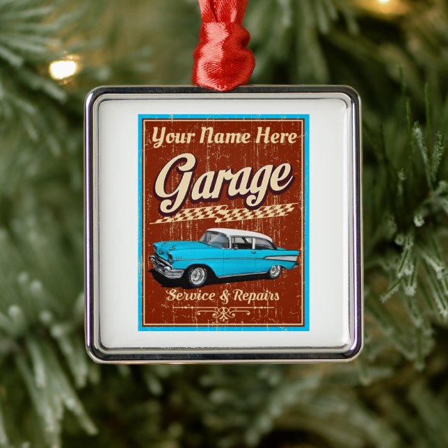 Personalized Deluxe Car Garage Metal Ornament (Tree)